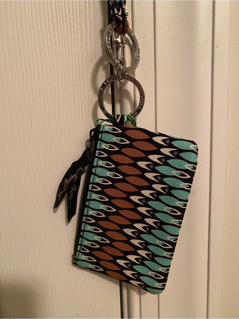 Vera bradley Zip Wristlet in Teal, Brown wallet lanyard like new